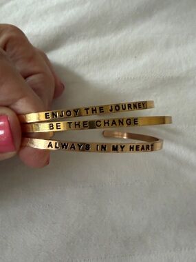 Inspirational Gold Tone Cuff Bracelet Set - "Be The Change"